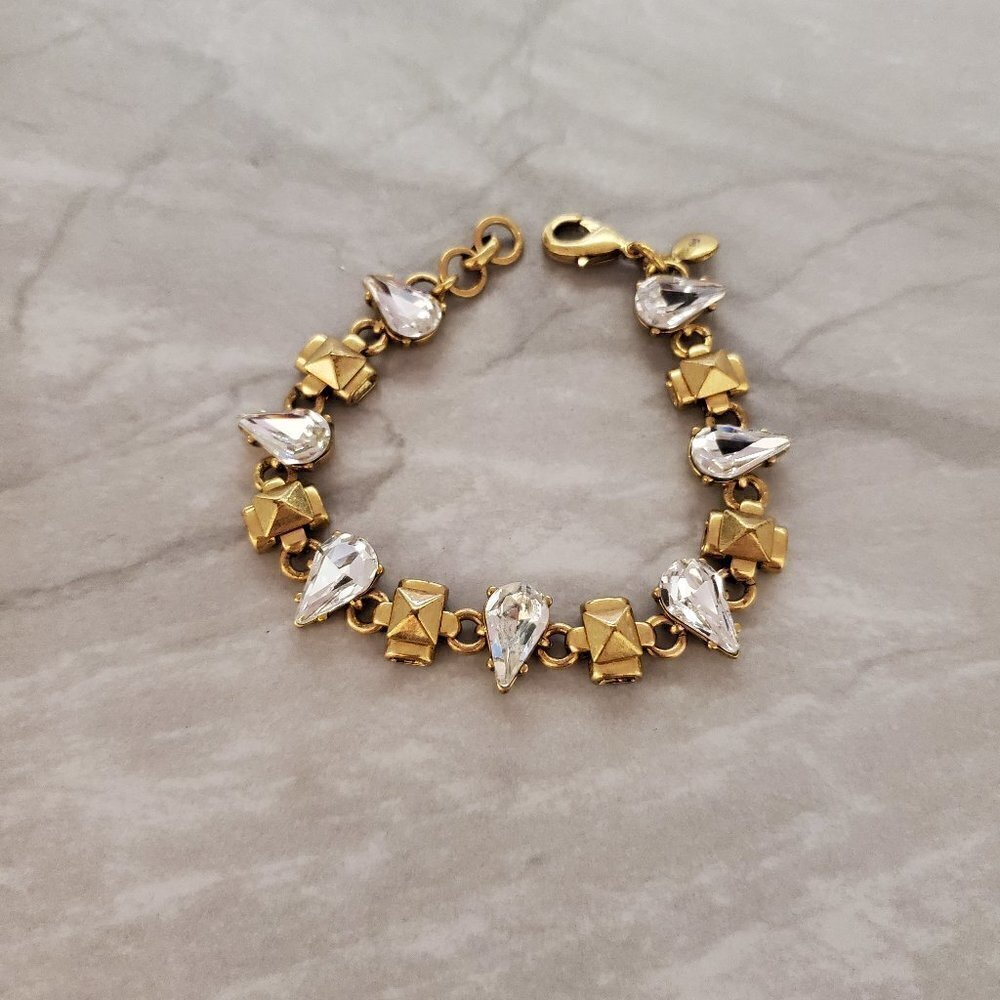 ✨ J.Crew Rhinestone Crystal Pyramid Distressed Antique Teardrop Bracelet ✨